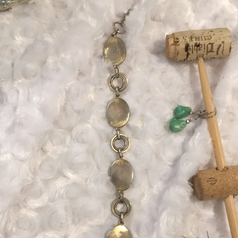 Cut stones link bracelet color aqua greens  bracelet w dangle matching earrings - Picture 7 of 13